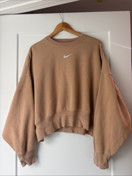 Nike Tops - Nike Women's Cropped Crew Sweatshirt in Light Brown with White Swoosh